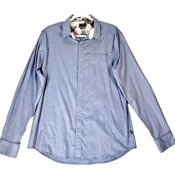 7 Diamonds Shirt Mens L Lilac Purple Stretch Button Up Floral Contrast Flip Cuff - Picture 1 of 13